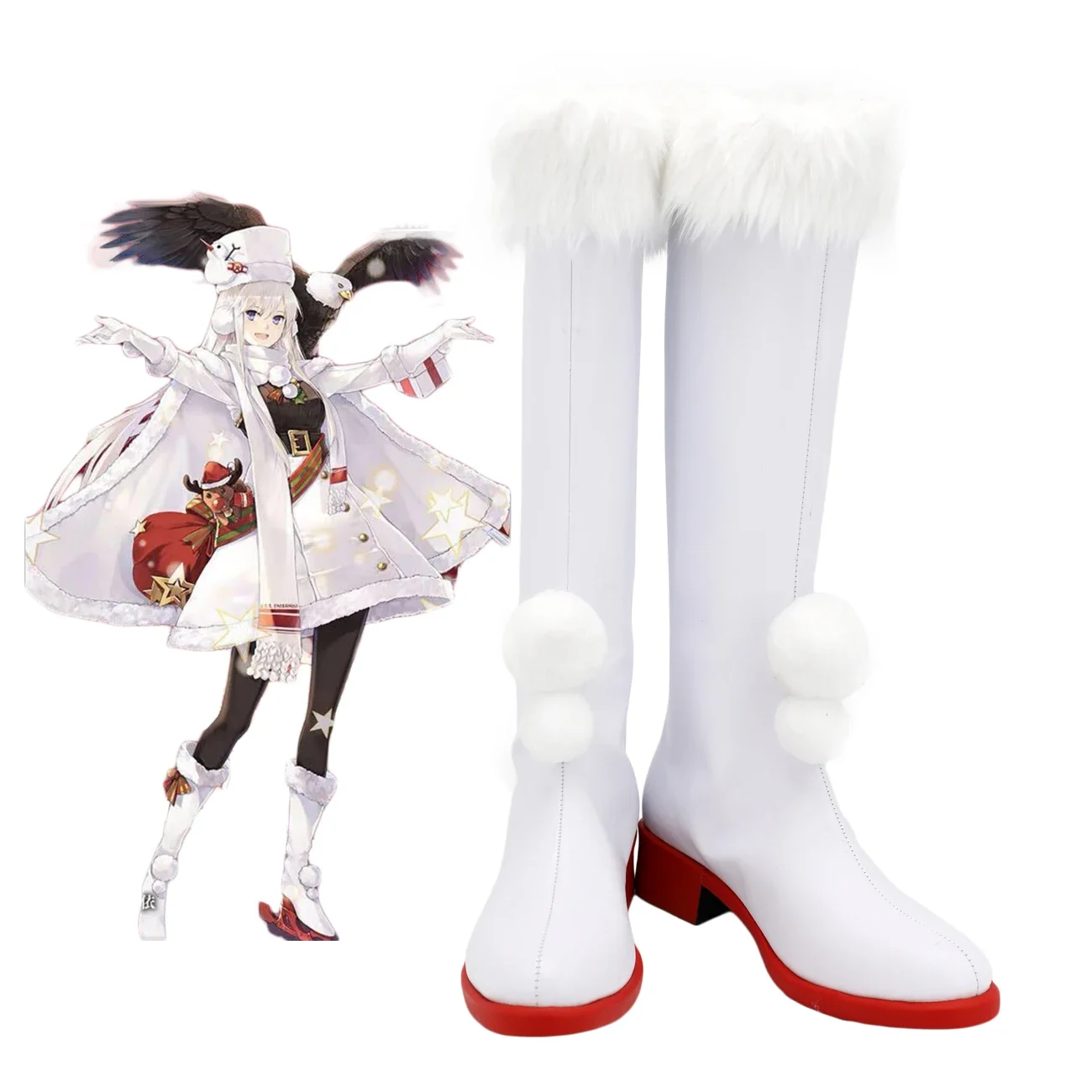 

Azur Lane USS Enterprise Cosplay Boots White Leather Shoes Custom Made Any Size for Adults and Kids