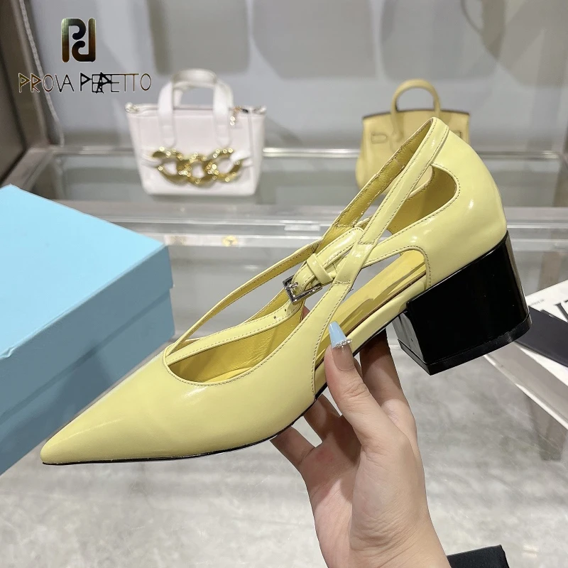 

Silk Leather Women Squared Heel Pumps Shoe Luxury Top Quality Slip on Pointy Toe Office Lady Dress Shoe Elegant Fashion Mules