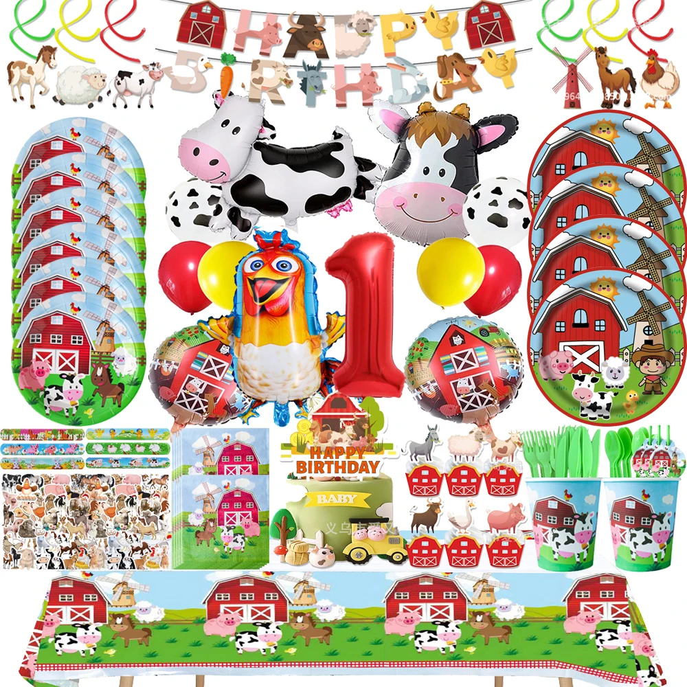 Farm Animals Theme Kild Birthday Party Decorations Paper Plate Cup Napkin Background Balloon For Kids Baby Shower Decor Supplie