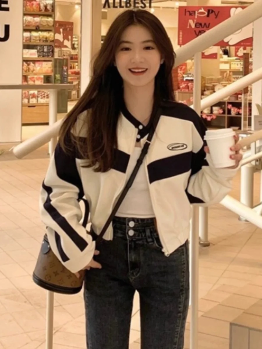 

Американская спортивная бейсбольная куртка для женщин, весна-осень, новая повседневная модель с цветными блоками, тонкая, для игр с мячом, спортивная одежда