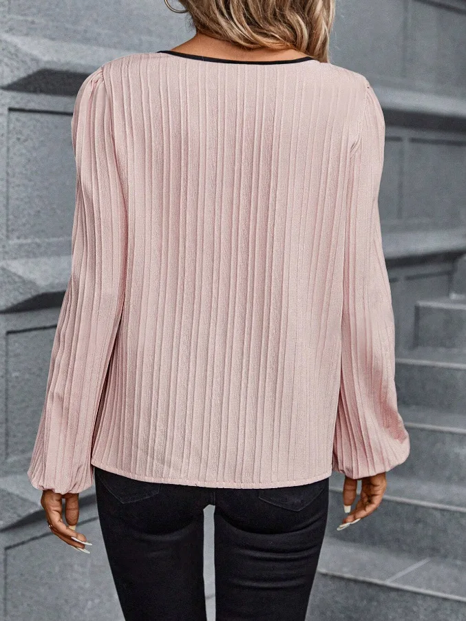 Casual Loose See-Through Shirts Women's Autumn V-neck Long Sleeve Patchwork Blouse Top Streetwear Female Solid Shirts Top Blouse