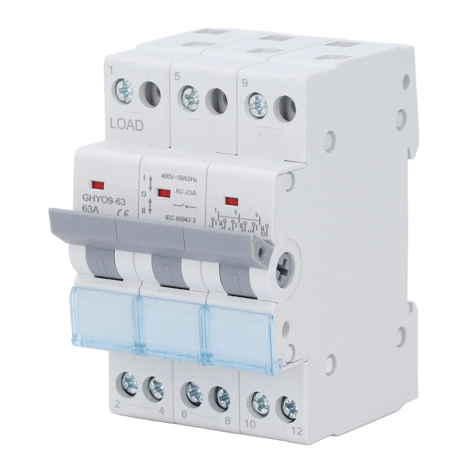 3P Dual Power Transfer Isolation Switch DIN 35mm Rail Mounting Manual Conversion Switch 63A 400V 3P Dual Power Transfer Switch