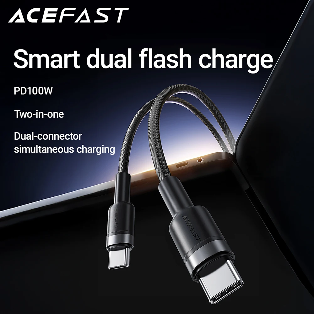 

ACEFAST 100W Fast Charging Nylon Braid 5A Wired Cable For iPhone 17 16 Pro Max Dual USB C Adapter Quick Charging For Macbook Air