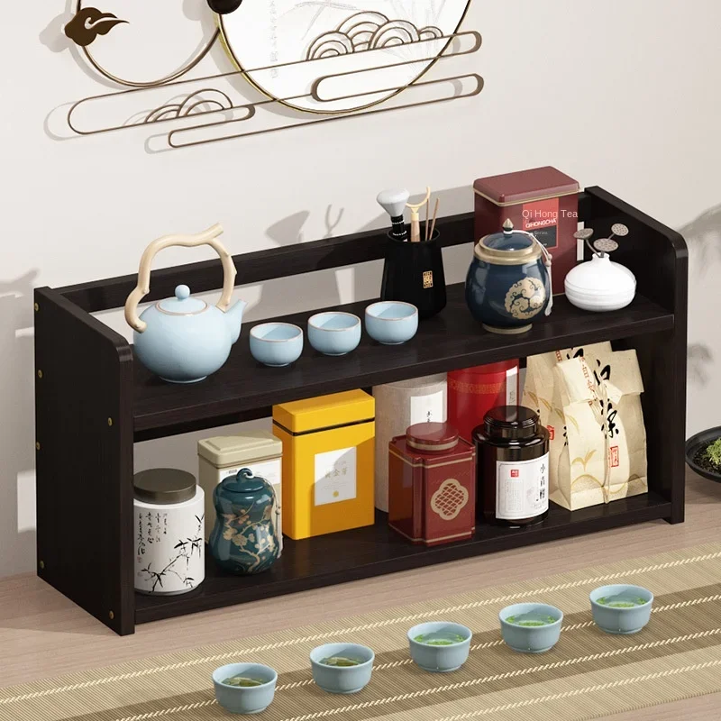 

Настольная подставка для чайных чашек, маленькая настольная подставка для чайников, подставка для чайников из цельного дерева и фиолетовой глины, стеллаж для хранения чайных наборов, полка для хранения чайных банок