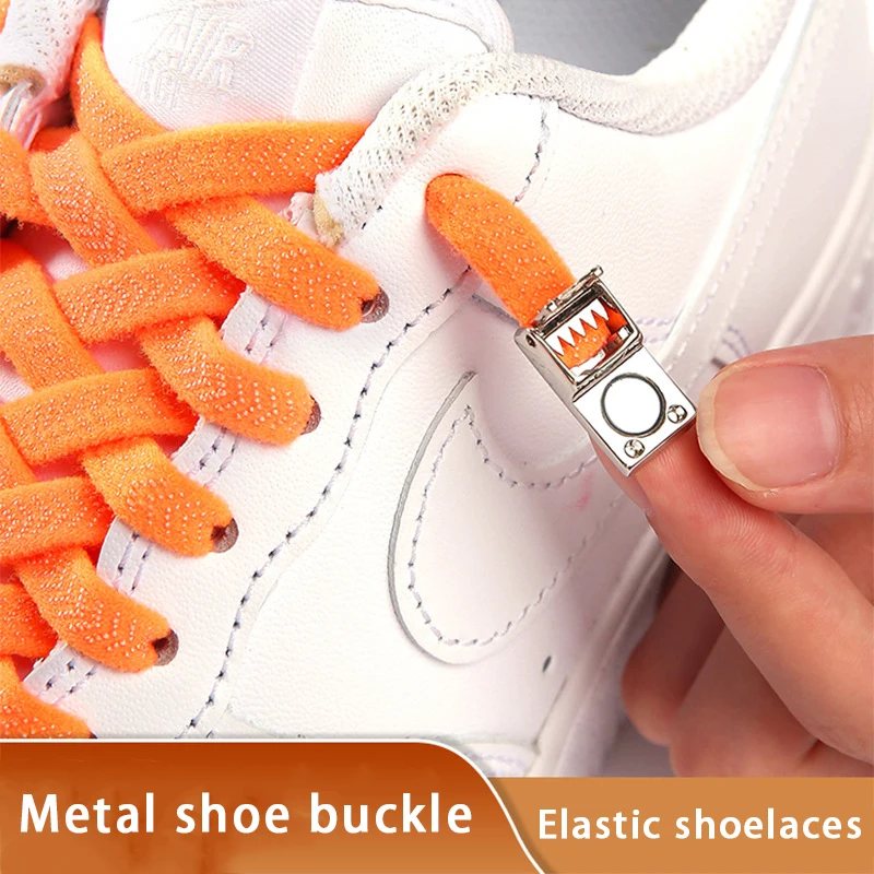 1Pair Magnetic Lock Shoelaces without ties Elastic Laces Sneakers No Tie Shoe laces Kids Adult Tennis 8mm Width Flat Shoelace