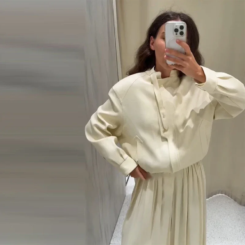 

Женское однотонное пальто с воротником-стойкой, свободная куртка с карманами и рукавами, повседневная уличная одежда с шейным ремешком, новинка 2025, женская осенняя верхняя одежда