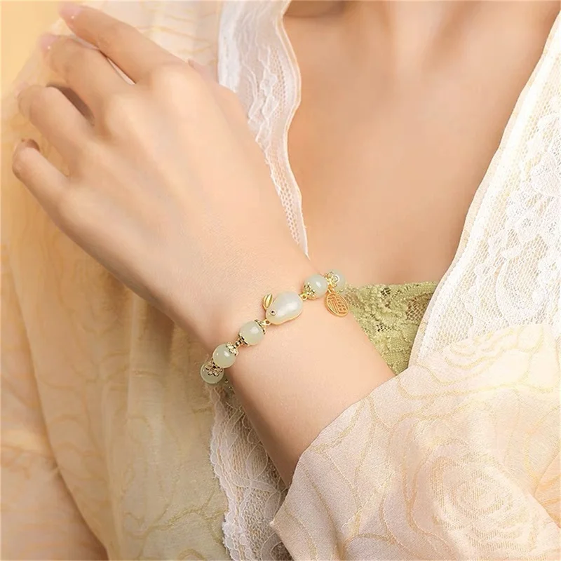 1pc Beauty Jade Rabbit Bracelet Girl Rich Rabbit Small Rabbit Niche Design High Appearance Level Bracelet Gift