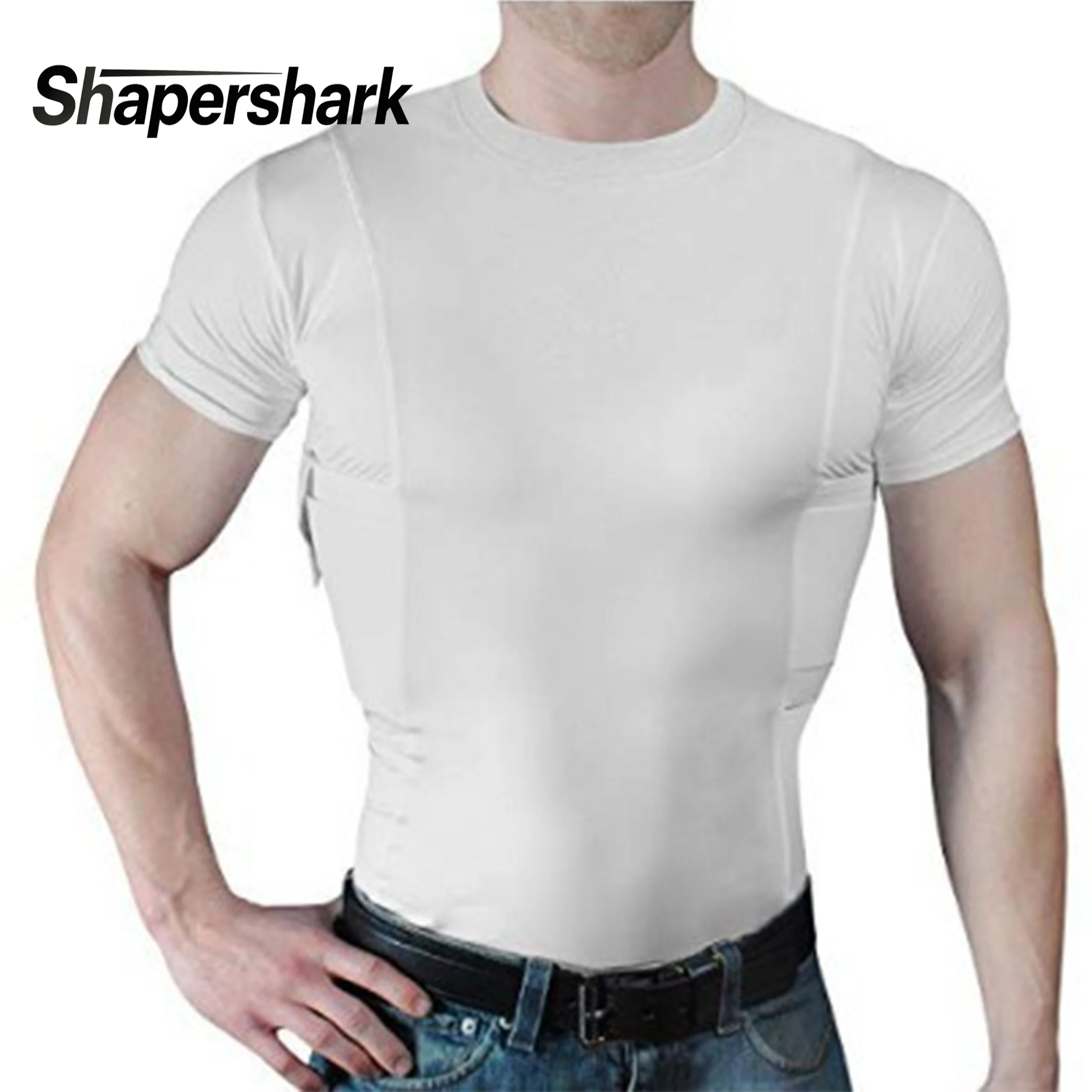 Unisex Concealed Carry Holster Tactical High Stretch T-Shirt Solid Plus Size Secure Hook & Loop Pocket with Large Storage Top