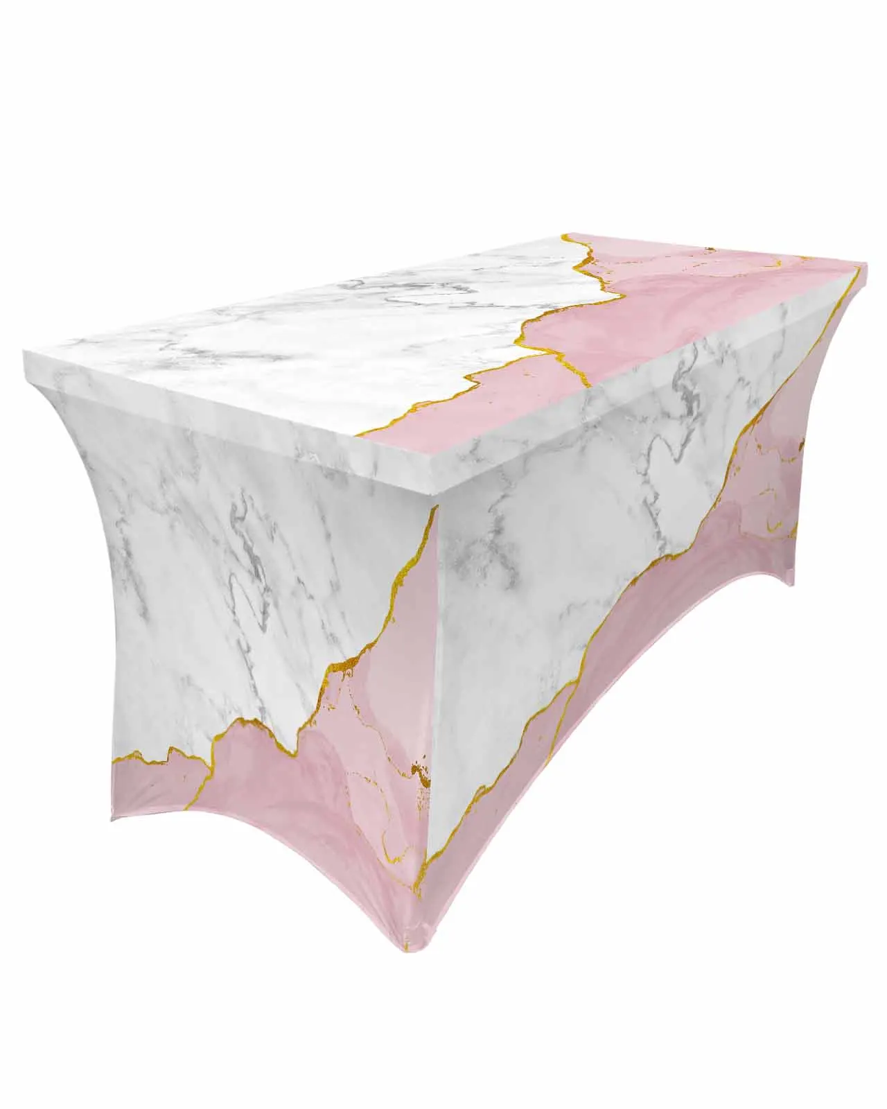 White Marble Pink Elastic Table Skirt Wedding Hotel Birthday Table Cover Buffet Table Tablecloth Decor