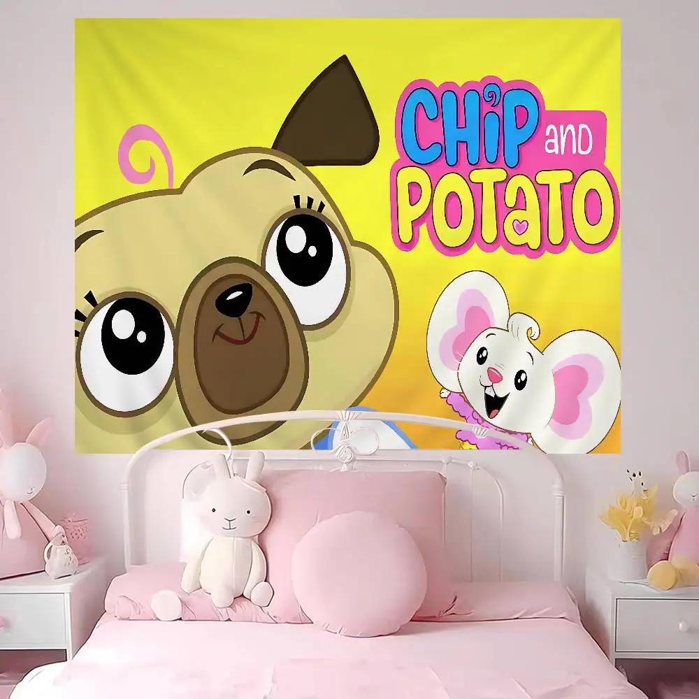 Chip And Potato Anime Colorful Tapestry Wall Hanging Bohemian Wall Tapestries Mandala Wall Art Decor