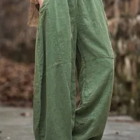 Elegant Women's Cotton Linen Baggy Cargo y2k Pants Vintage Elastic Waist Trousers Loose Casual Long Wide Leg Oversize Clothes - Image 6