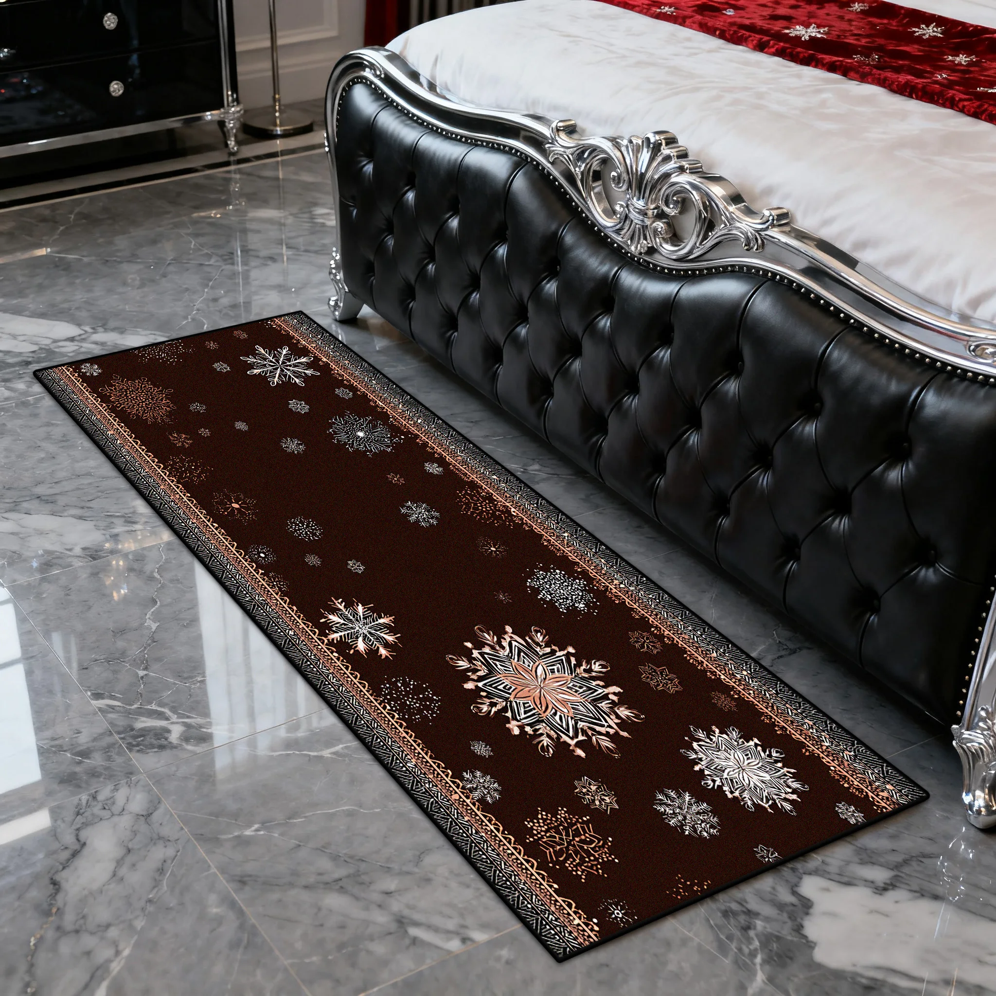 Modern Christmas Snowflake Foldable Living Room Carpet Decoration Bedroom Bedside Lint-free Foot Mat Easy Clean Soft Long Rug