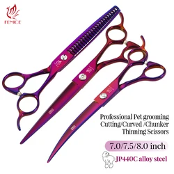 Fenice Scissors Professional 7.0/7.5/8.0 inch Pet Grooming Cutting/Curved/Chunker Shears Kit JP440C Dog Hair Shear