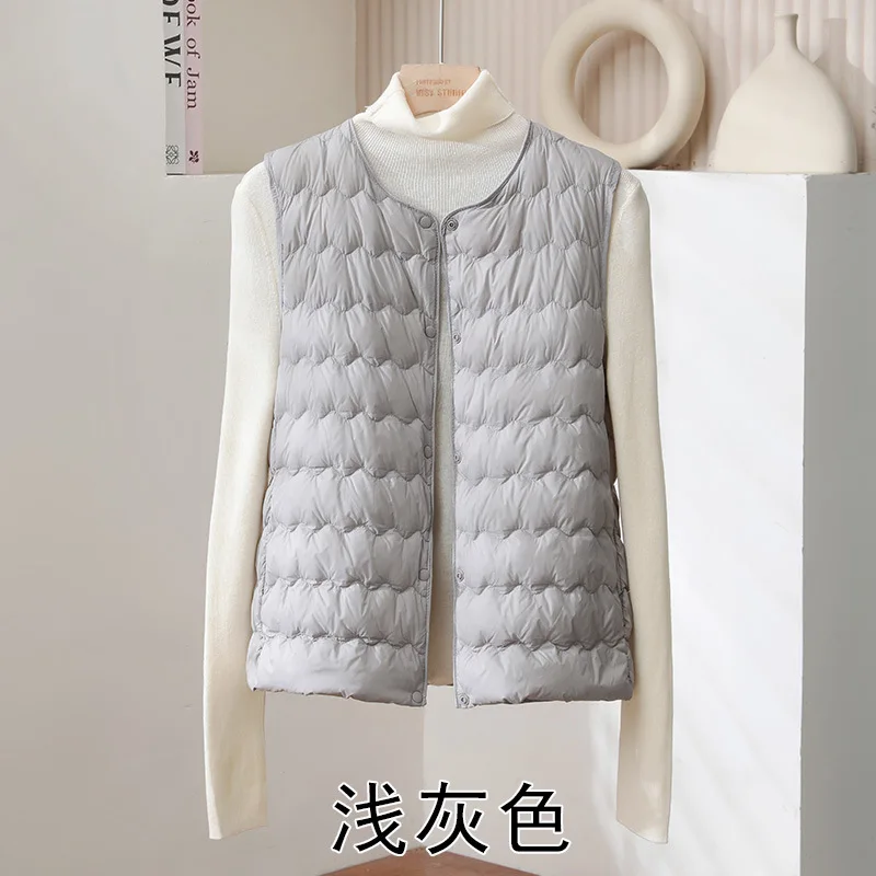 Autumn Winter Warm Down Waistcoat Jacket Women Ultra Light Thin White Duck Down Vest Coat Ladies Sleeveless Short Tank Parkas