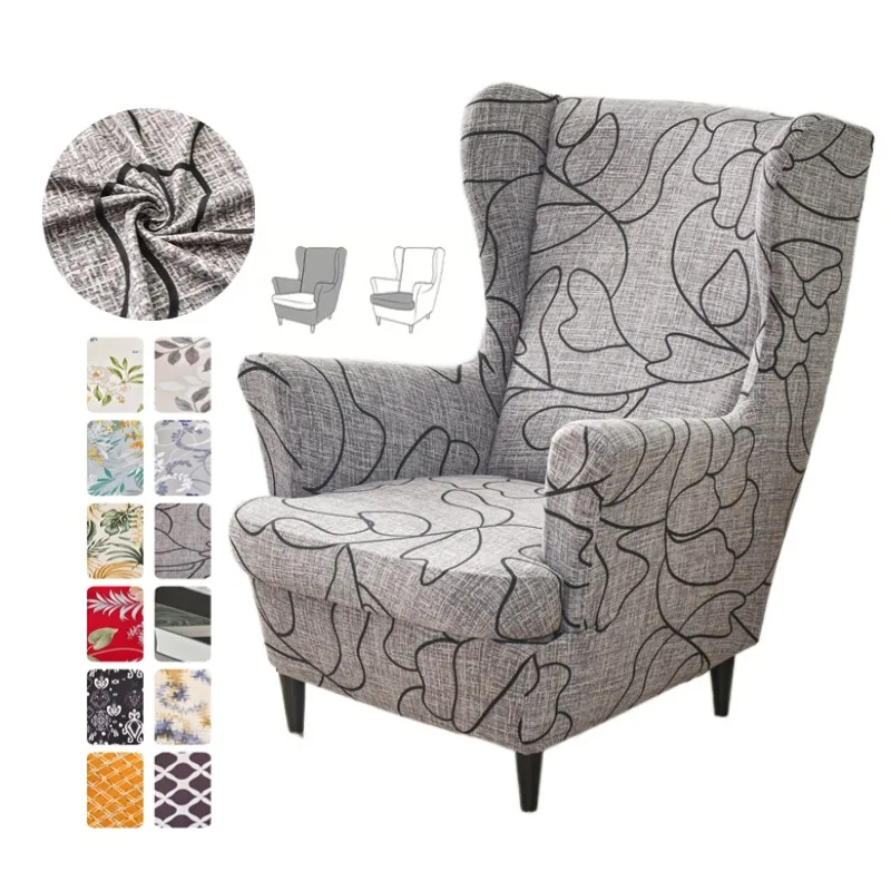 

Printed Wingback Chair Cover Stretch Anti-dirty Single Sofa Slipcovers Home Decor Relax Armchair Covers with Seat Cushion Cover