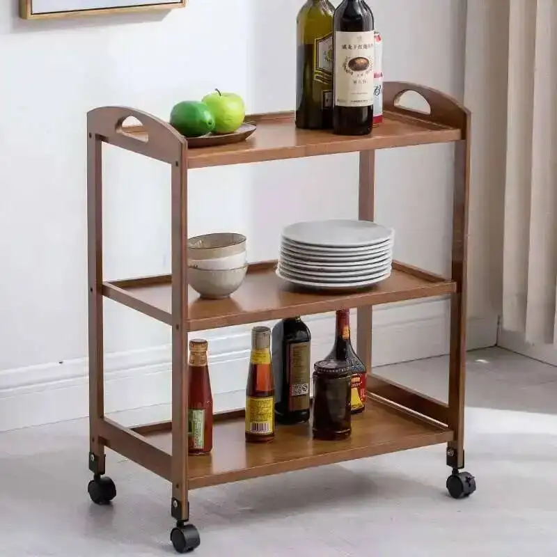 Hotel Wine Trolley Restaurant Bamboo Service Mobile Cart Multi-function Bar Cart with Wheels Hotel Furniture Home Kitchen Cart