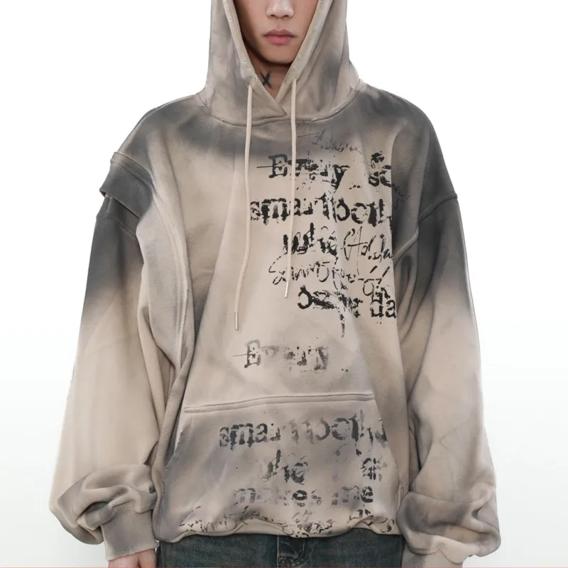 Wasteland Style Dirty Dyed Distressed Hooded Sweater Jacket