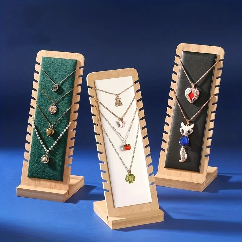 New Bamboo Wood Jewelry Display Stand,Wooden Multiple Necklace Show Rack,Pendant Bracelets Jewelry Props Storage Holder