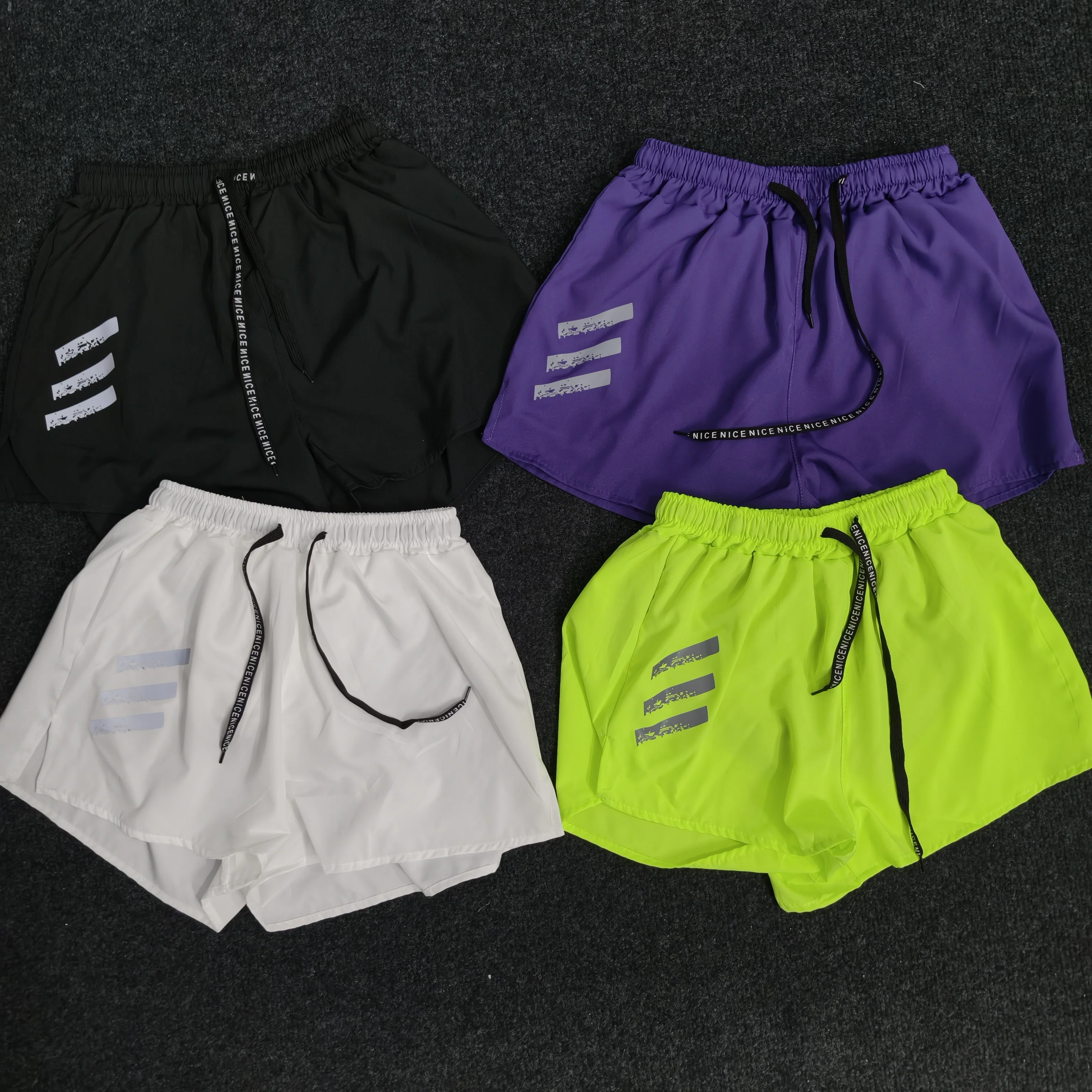 Men's Running Shorts Athletic Training Green Fluorescent Color Summer Half Marathon Three-Quarter Length with Inner 