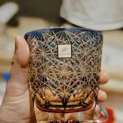 Edo Cut off Blue Daisy Cup Handmade Sake Cup High Borosilicate Glass Whiskey Cup High Beauty