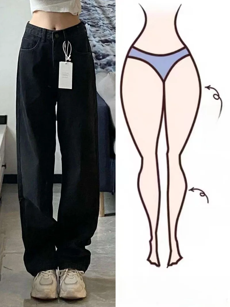 التخسيس عالية الخصر واسعة الساق الجينز المرأة الصيف رقيقة حجم كبير فضفاض طويل مستقيم قطع الدينيم السراويل العصرية Ins Sle الأزرق العميق
