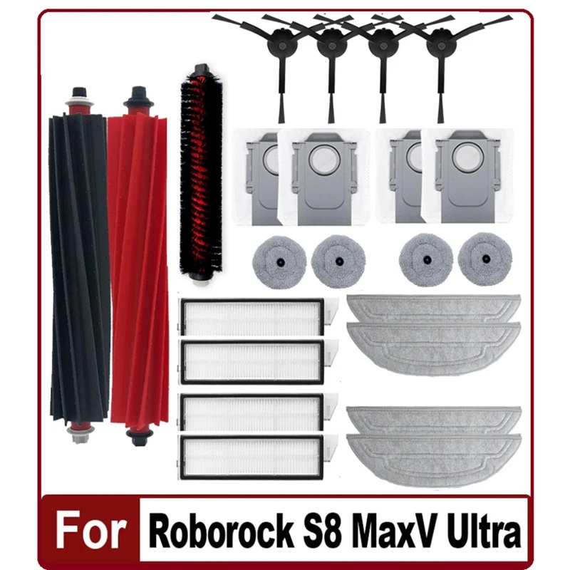 23PCS Accessories Kit For Roborock S8 Maxv Ultra G20s Vacuum Cleaner Double Roller Brush Filter Side Brush Mop Dust Bags