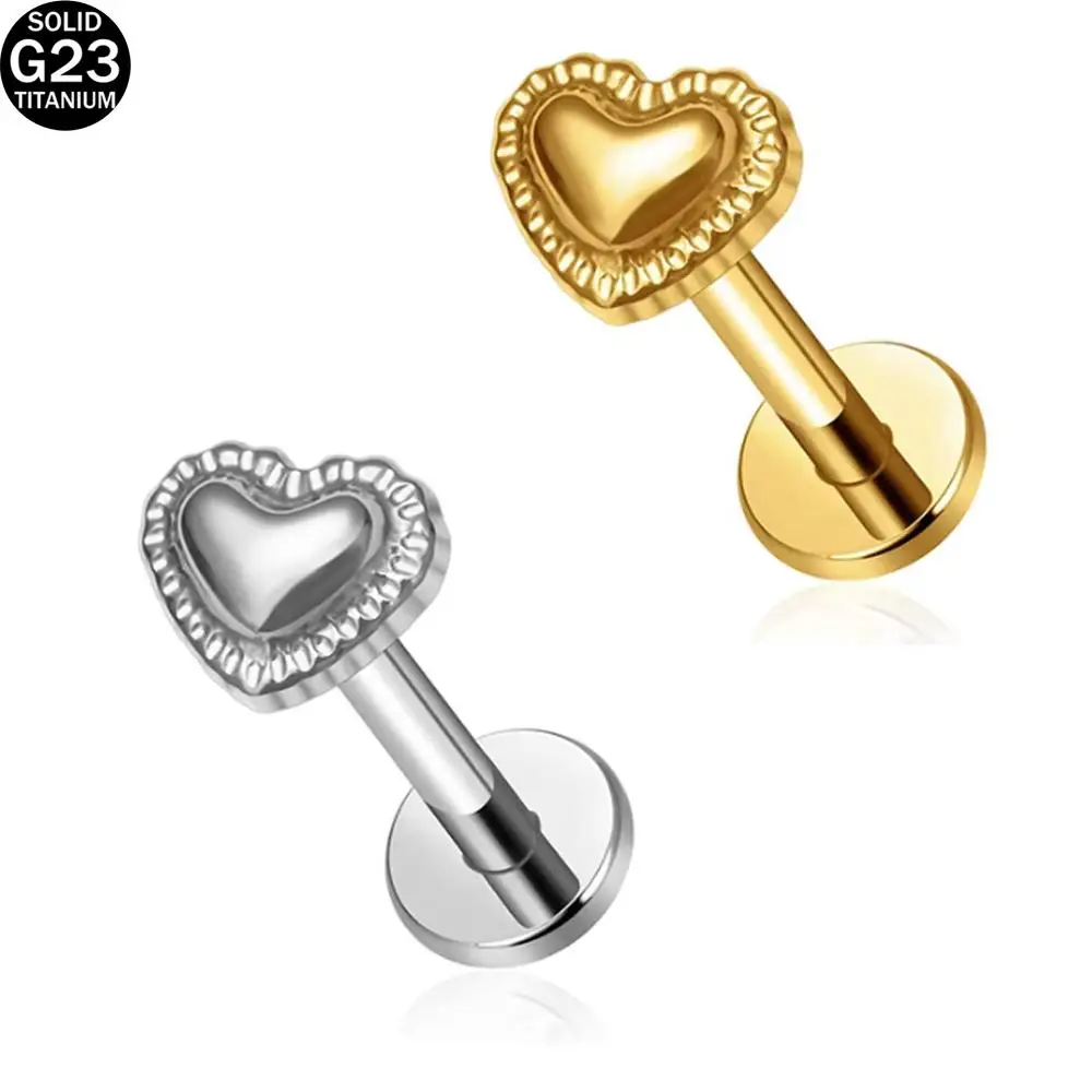 1Pcs G23 Titanium Labret Ear Lip Ring Jewelry Heart-shaped Cartilage Tragus Earring Tongue Studs Threaded Piercing Body Jewelry