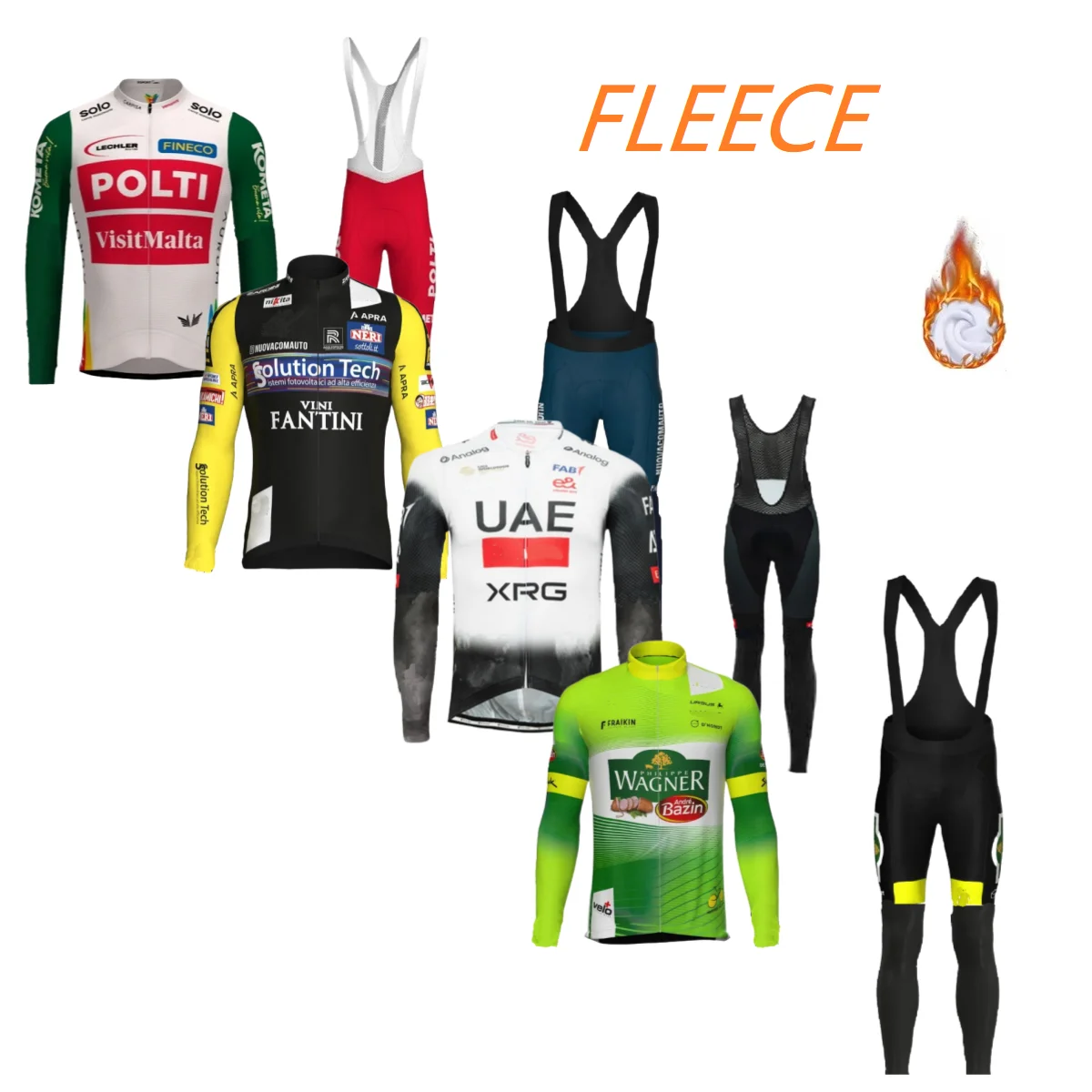 

WINTER FLEECE THERMAL POLTI UAE VINI FANITI WAGNER TEAM Long Sleeve Cycling Jersey + Bib PANTS Ropa Ciclismo With 7 Hours Pad