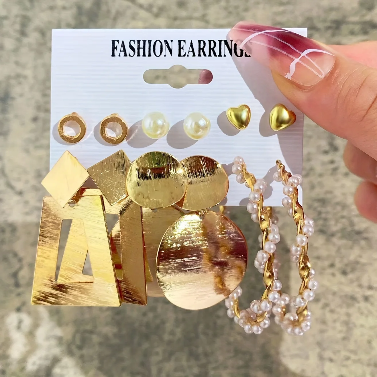 Punk Geometry Metal Pendant Drop Earrings Fashion Imitation Pearl Twisted Round Earrings Set Women\'s Vintage Party Jewelry