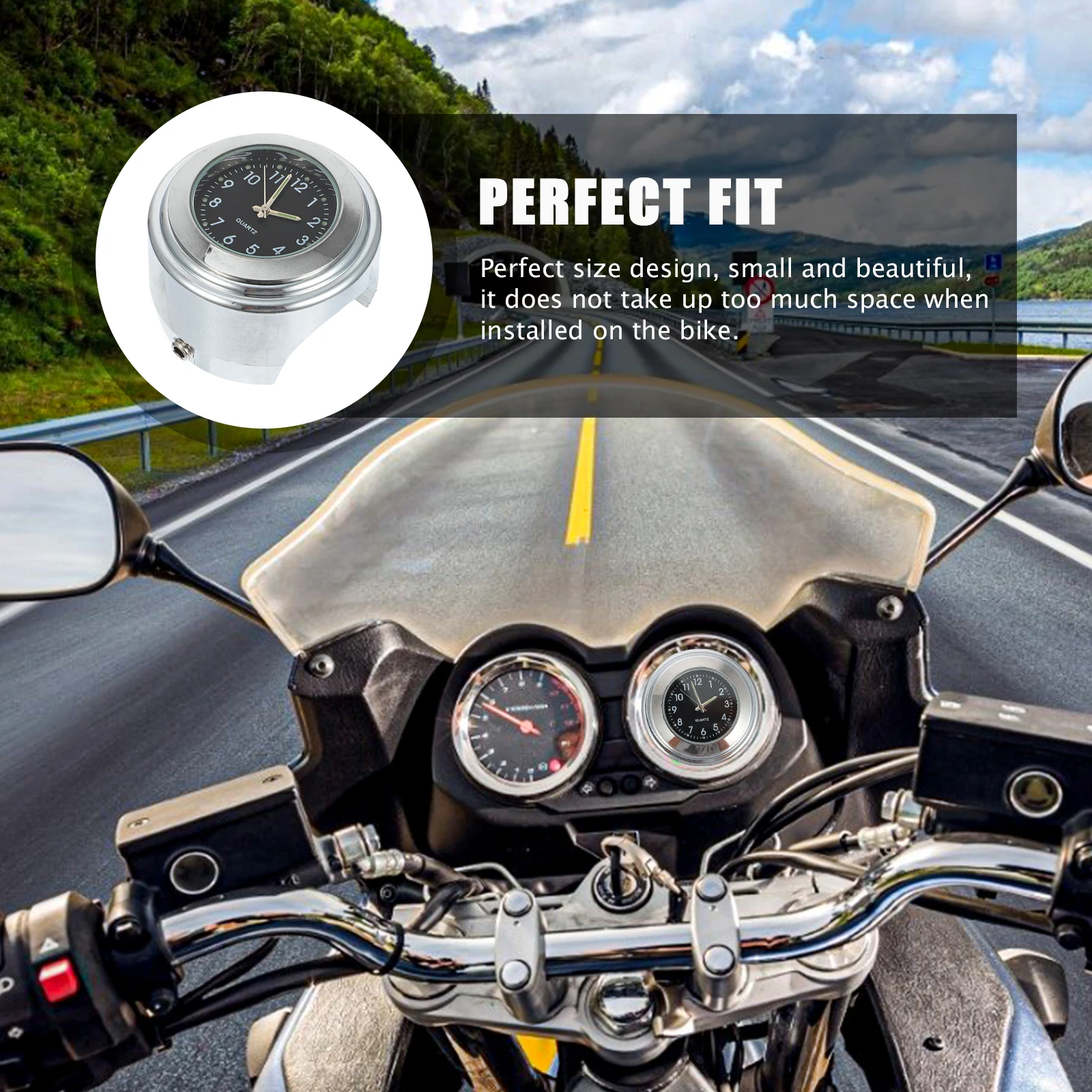 

1pc Universal Motorcycle Handlebar Mount Watch Luminous Bike Clock Aluminum Alloy Waterproof Durable Small Decorative For Bikes
