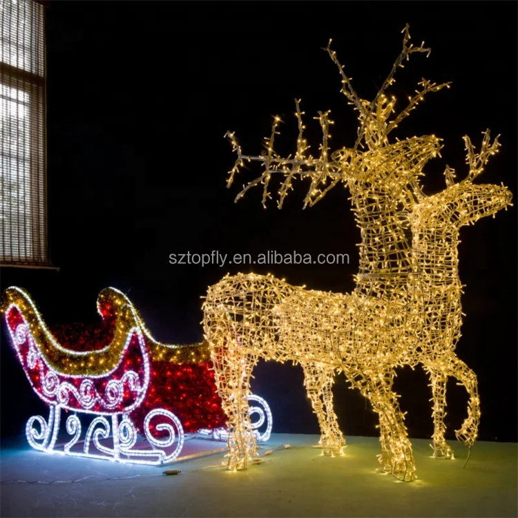 

High Brightness Holiday Lighting LED Sculpture Life Size Reindeer Sleigh 3D Motif Light Christmas Decoration