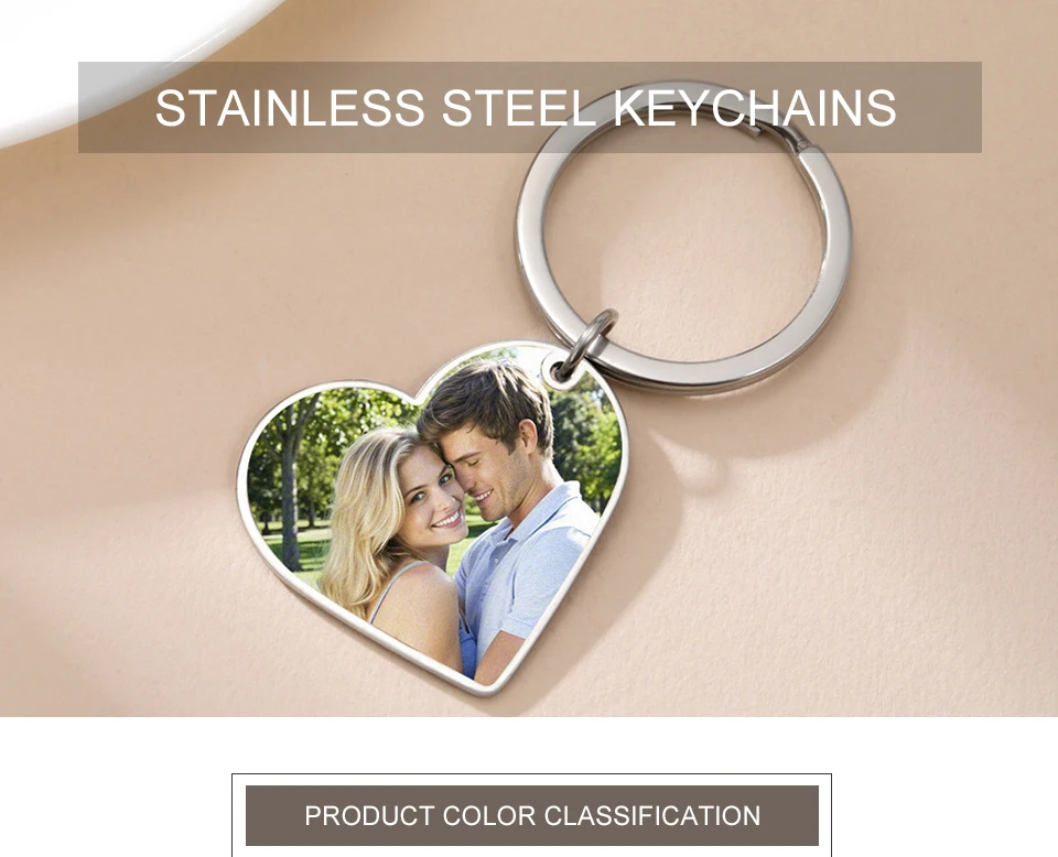 Benutzerdefinierter Foto-Schlüsselanhänger aus Edelstahl, rechteckig, Herzform, personalisiertes Bild, Schlüsselanhänger, Schmuck, Valentinstagsgeschenk – Detail 1