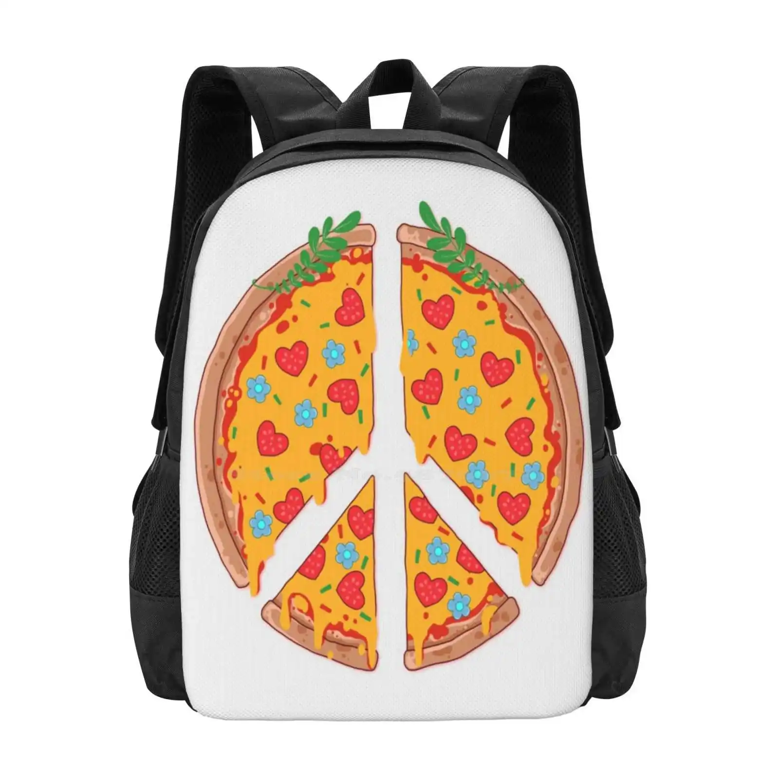 Peazza , Love And Joy Backpack For Student School Laptop Travel Bag Cheese Pepperoni Mushroom Symbol Logo Psychedelic Food