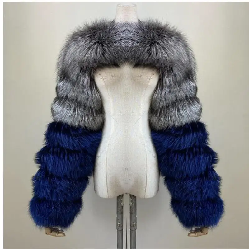 BEIZIRU Women's Real Fur Coat Silver Fox Red Fox Two Sleeve 60CM Length Naked Fashion