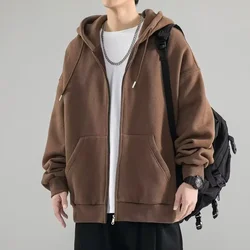 Sweatshirts for Man Black Hooded Men's Clothing Full Zip Up Solid Hoodies Autumn Winter Novelty and High Quality Simple Loose