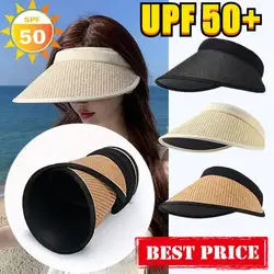 New Summer Straw Hat for Women Foldable Empty Top Sun Hats Outdoor Beach Anti-UV Protection Wide Brim Female Sunscreen Visor Cap