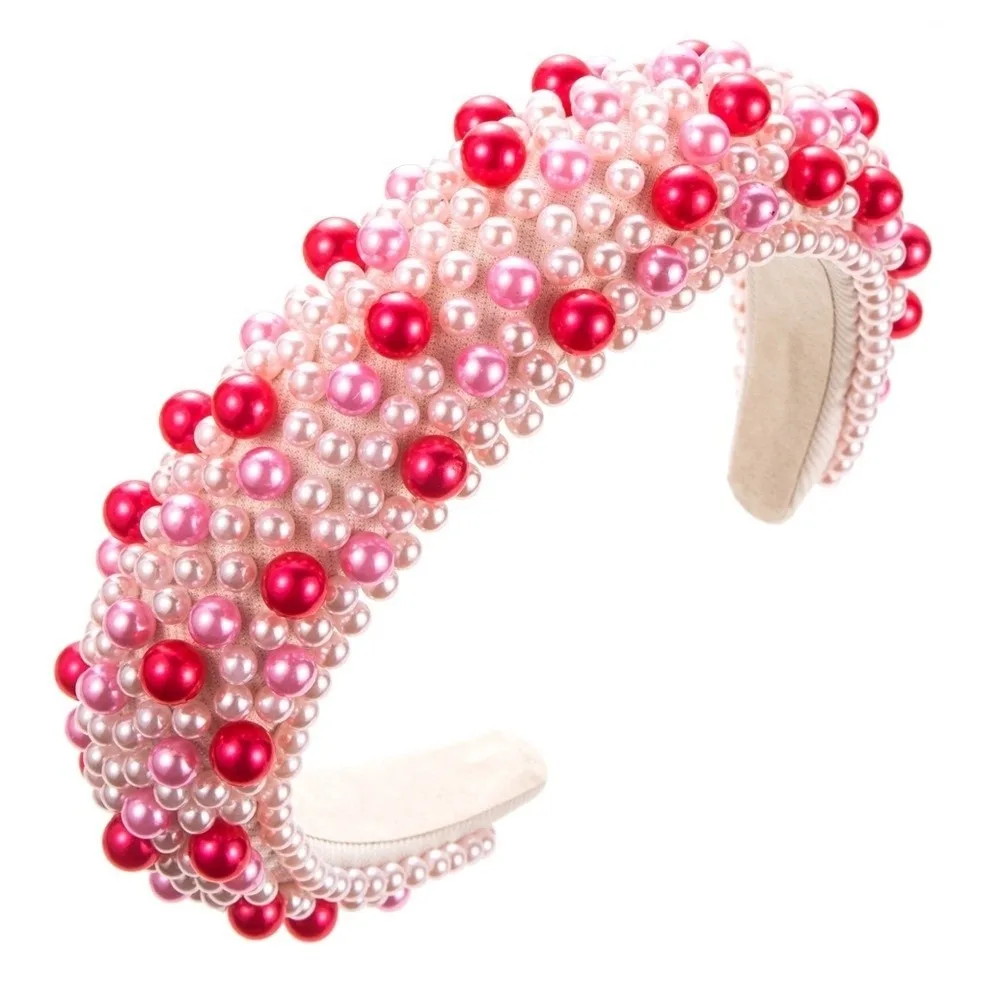 

Luxury Women Headbands Baroque Pearls Head Hoop Thick Sponge Padded Multicolor Party Headpiece For Female