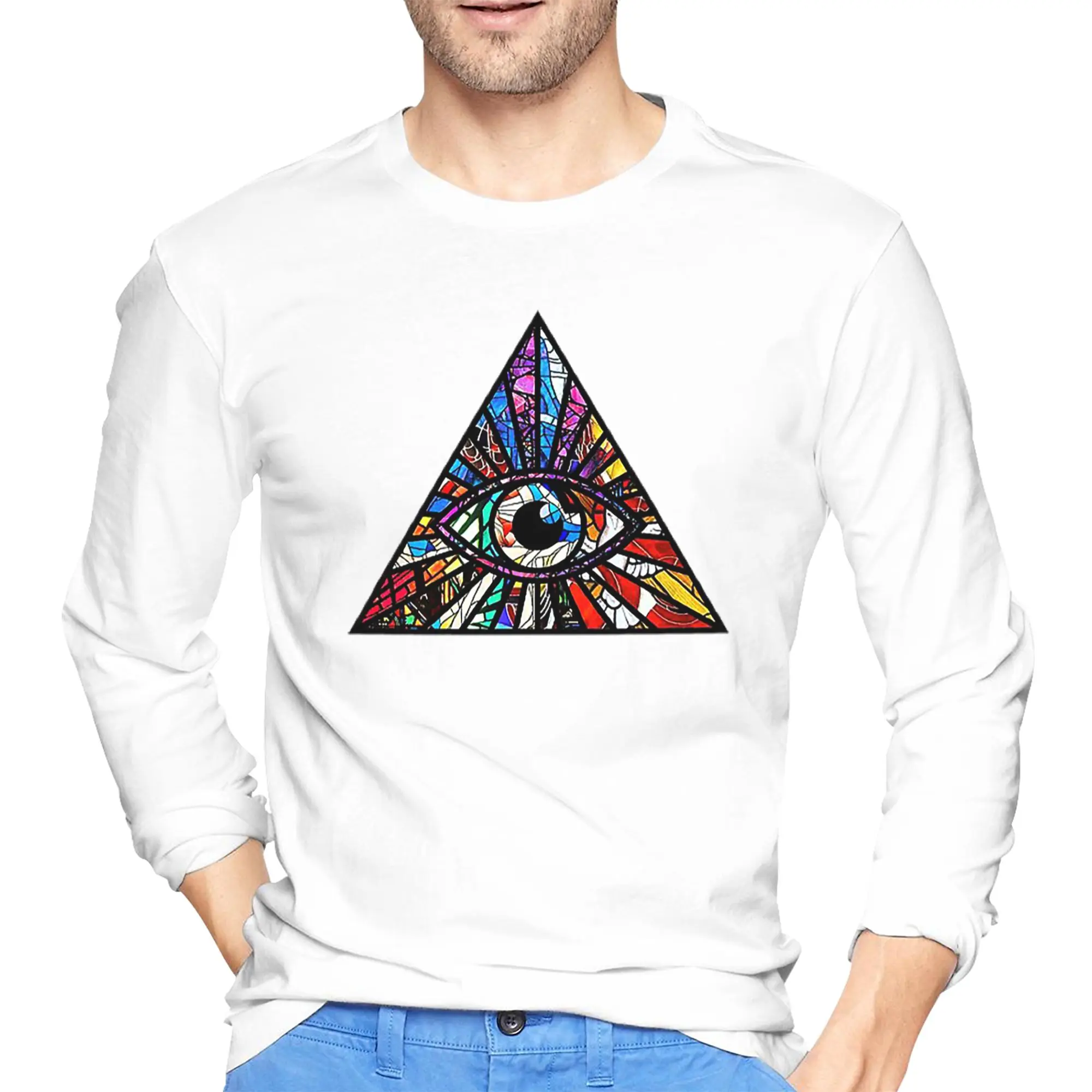 

Eye Illuminati Мужская футболка с длинными рукавами Модные футболки с круглым вырезом Весенние и осенние мужские топы