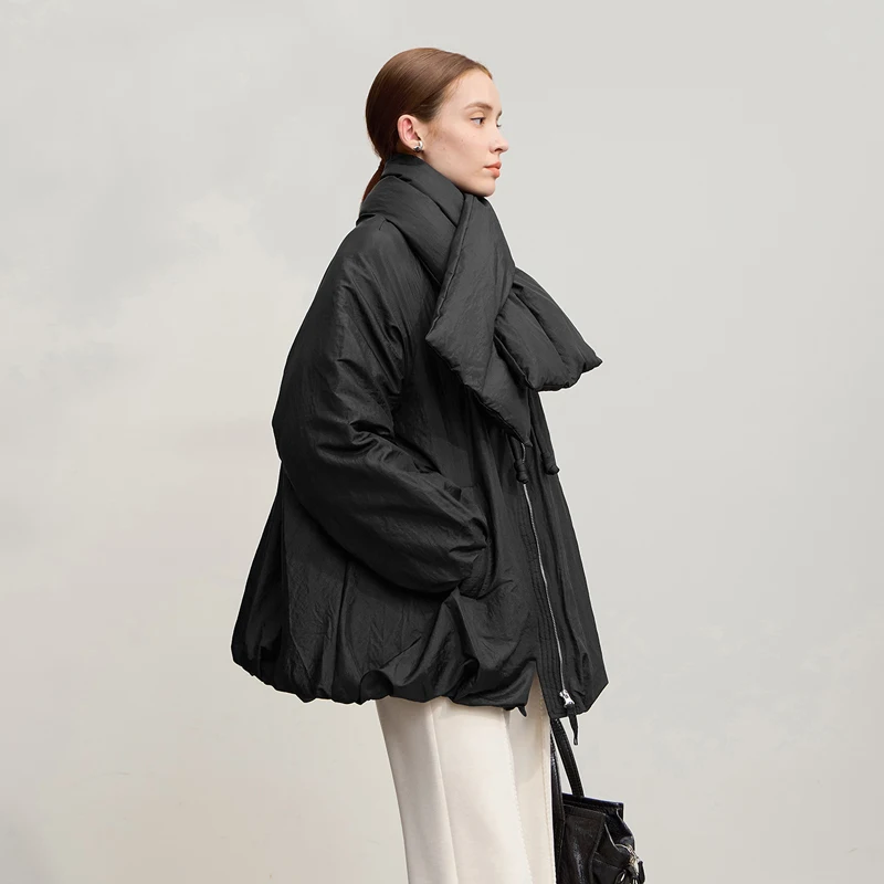 AMII Down Coats 2025 Winter New Warm Casual O-Neck Long Sleeves Solid Color Down Jackets Woman Zipper Loose Jacket Top 12554030