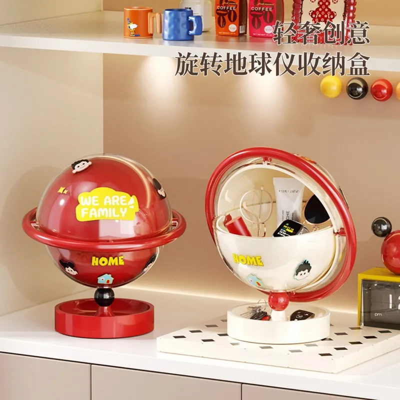 Creative Rotatable Globe Storage Box With Lid, Stylish Desktop Key Container for Entryway & Dresser