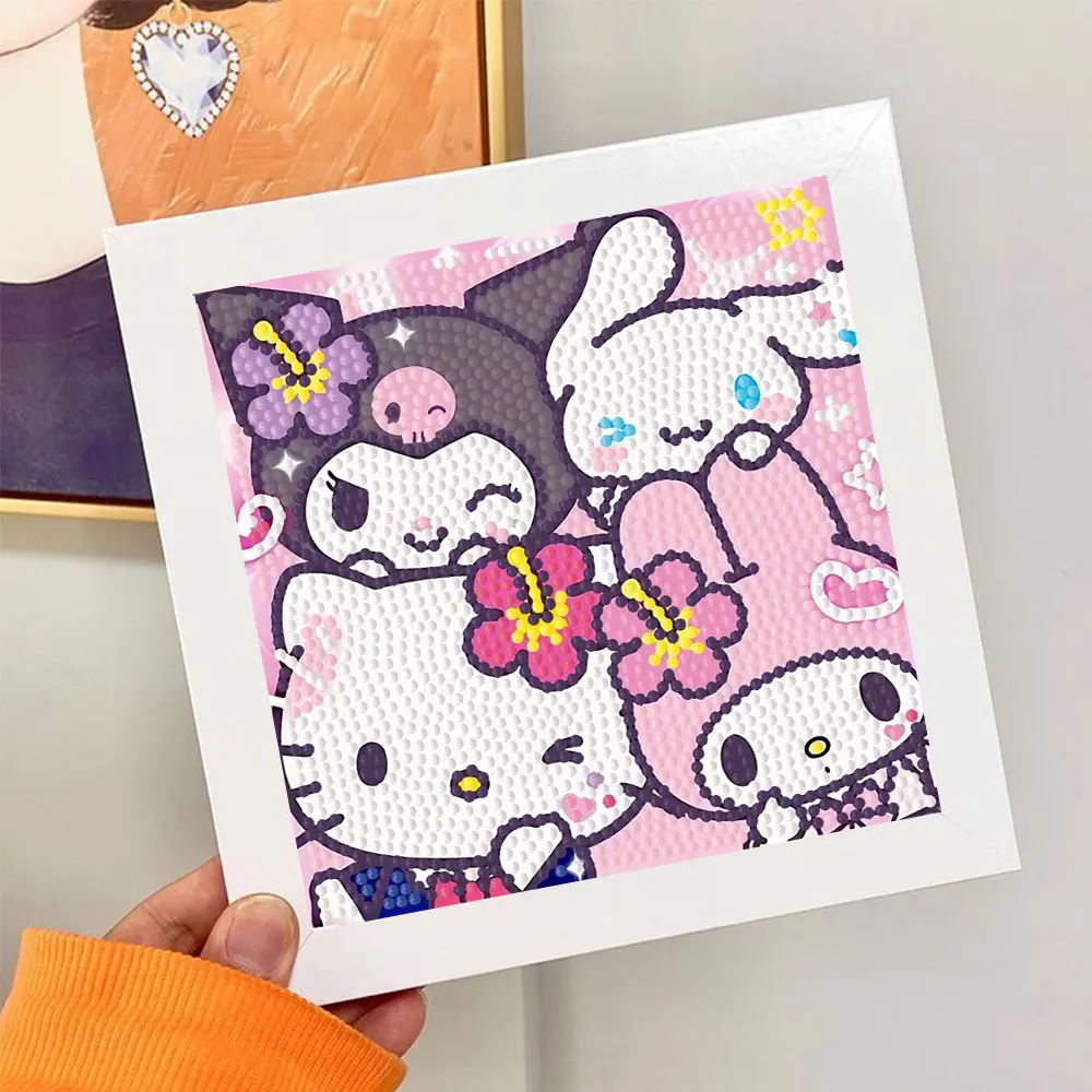 Sanrio Diamond Painting New Hello Kitty Full Round Diamond Mosaic Art 5D DIY Cross Stitch Kits Home Decor with Frame