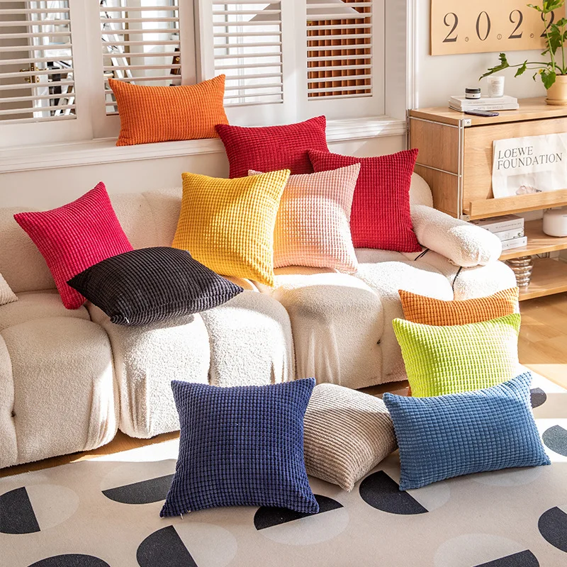 

Khaki Boho Pillowcase 45/50/60CM Corduroy Large Corn Kernels Cushion Cover Pillowcase Home LivingRoom Bedroom Sofa Pillow Covers