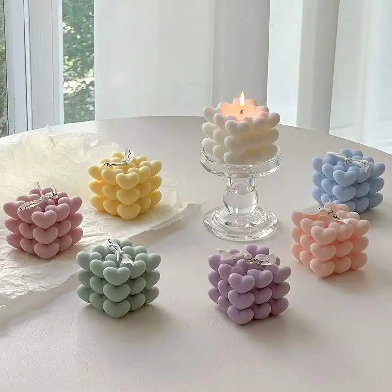 DIY Cube Drip Glue Mold Love Cube Scented Candles Silicone Mold Romantic Warm Atmosphere Gift Valentine's Day Wedding Party