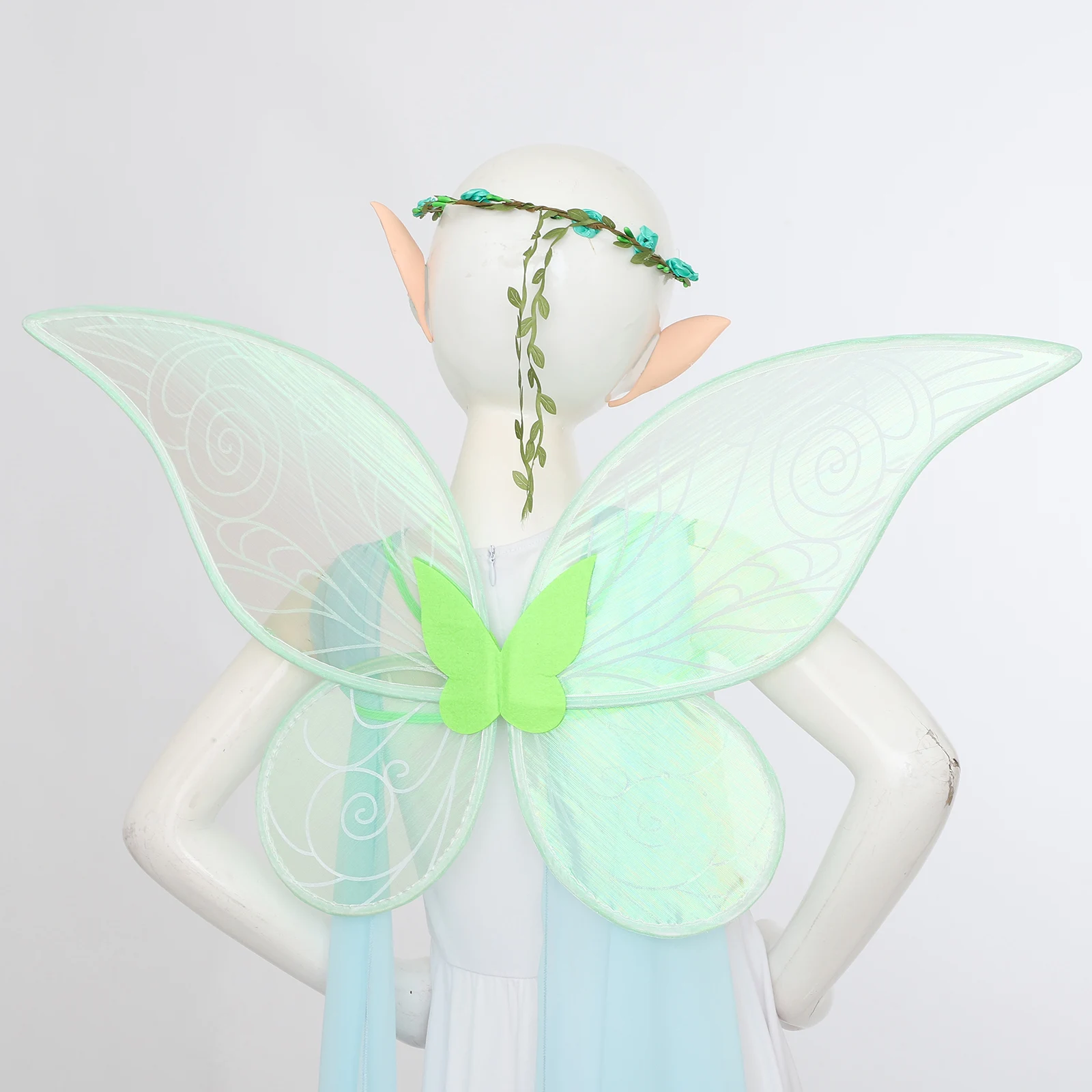 Fairy Wings Butterfly Elf Dress Up Set 4 Pieces Fairy Wings Costumes Kids Fairy Wings Wands Flower Headband Elf Ears Party Props