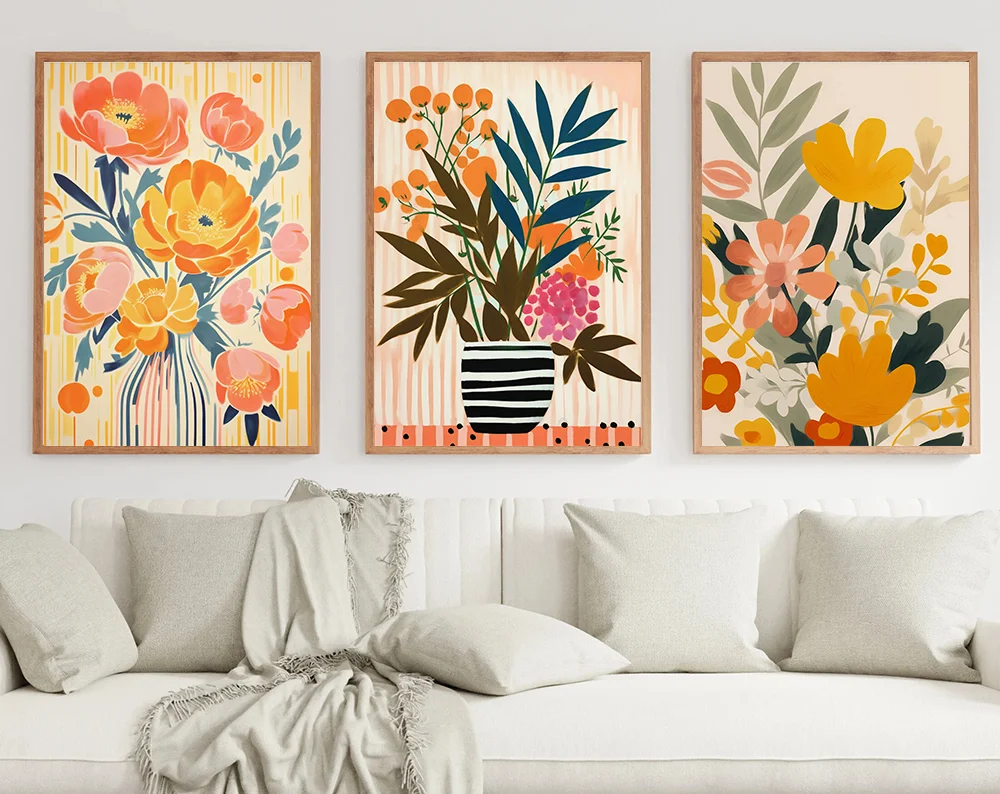 Gouache Flowers Painting Colorful Botanical Art Print Spring Floral Canvas Poster Wildflower Home Room Decor Housewarming Gift