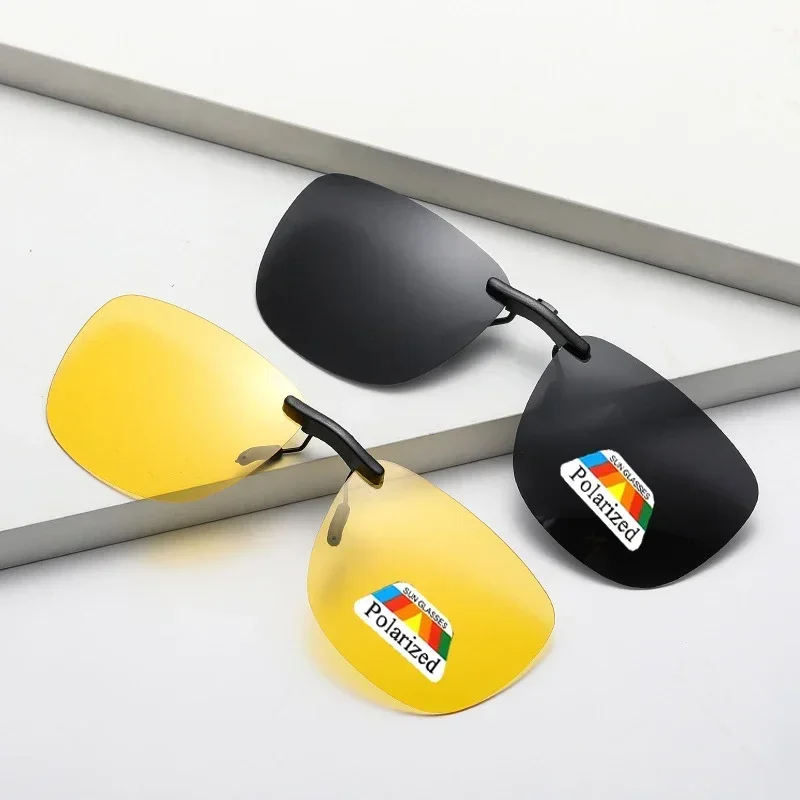 Lunettes de soleil carrées à clipser unisexe, verres polarisés noirs UV400, vision nocturne, conduite, lunettes anti-éblouissement vintage pour hommes