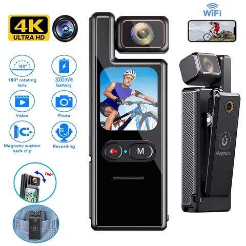 4K 울트라 HD 액션 카메라 WiFi 미니 바디캠 터치스크린 180 ° 회전식 렌즈 야외 스포츠/자전거 비디오 소형 캠코더
