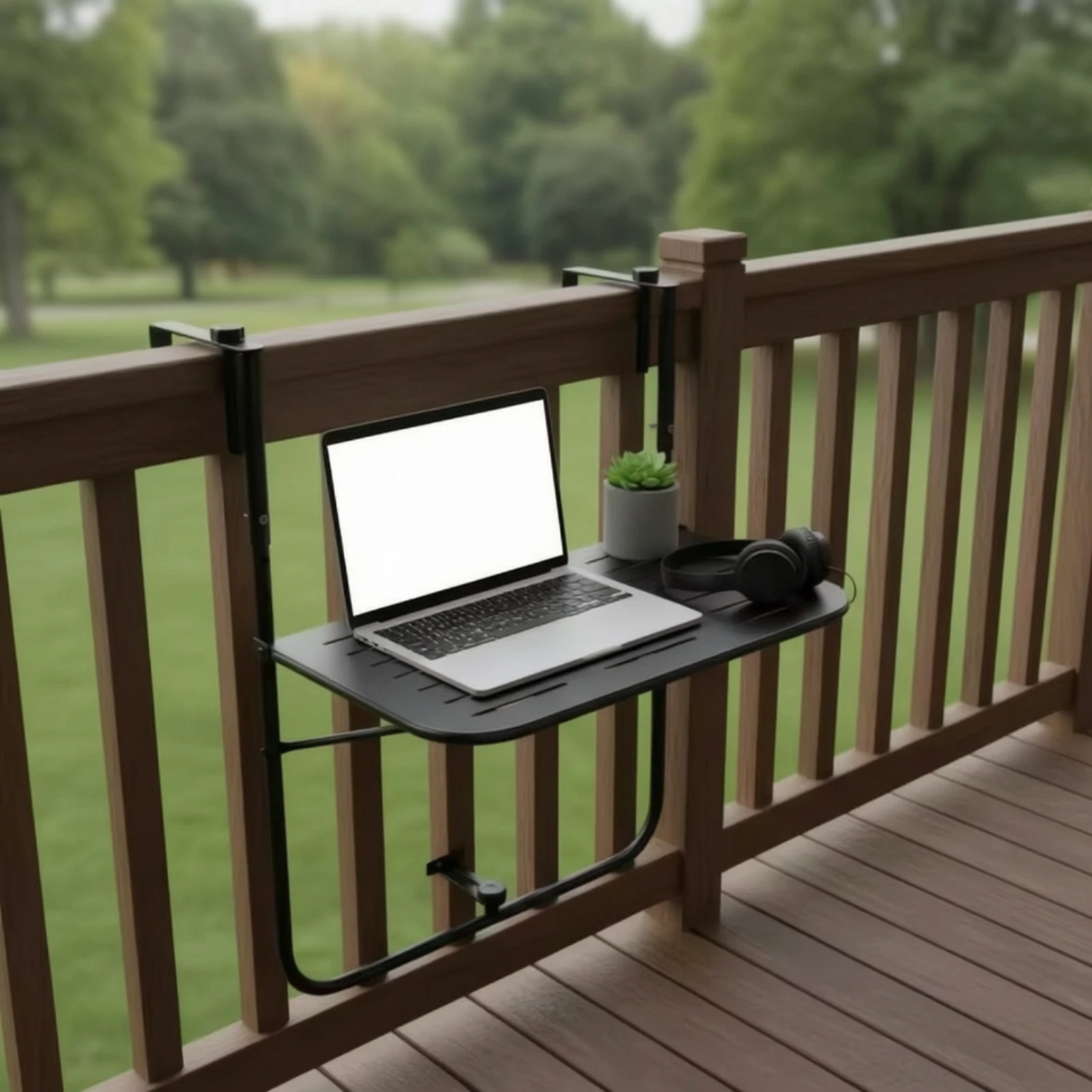 Railing-Mounted Table Adjustable Folding Balcony Table Railing Shelf Collapsible Furniture Outdoor for Patio, Apartment