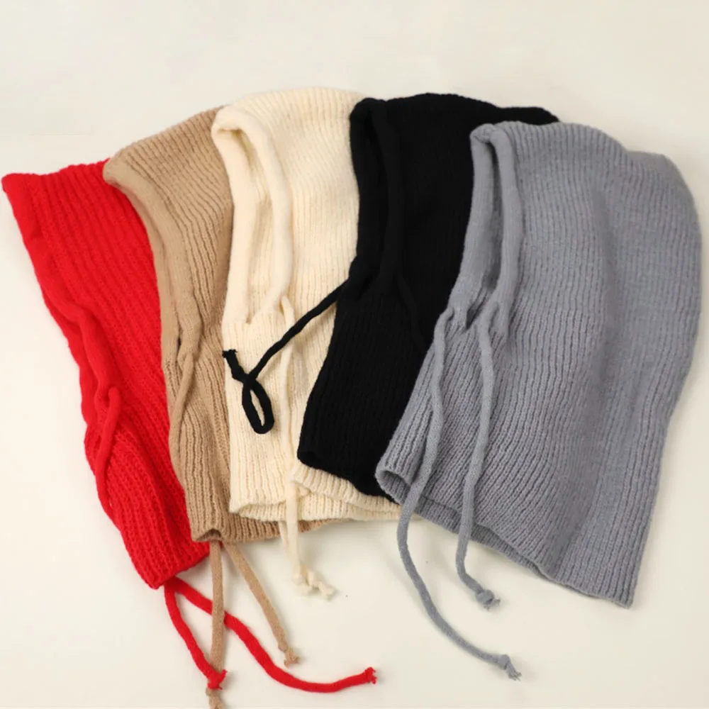 Knitted Soft Women Balaclava Hat Fashion Fake Collar Hooded Hat Neck Collar Warmer Beanies Cap Ear Protection Bonnet Hooded Caps image 4