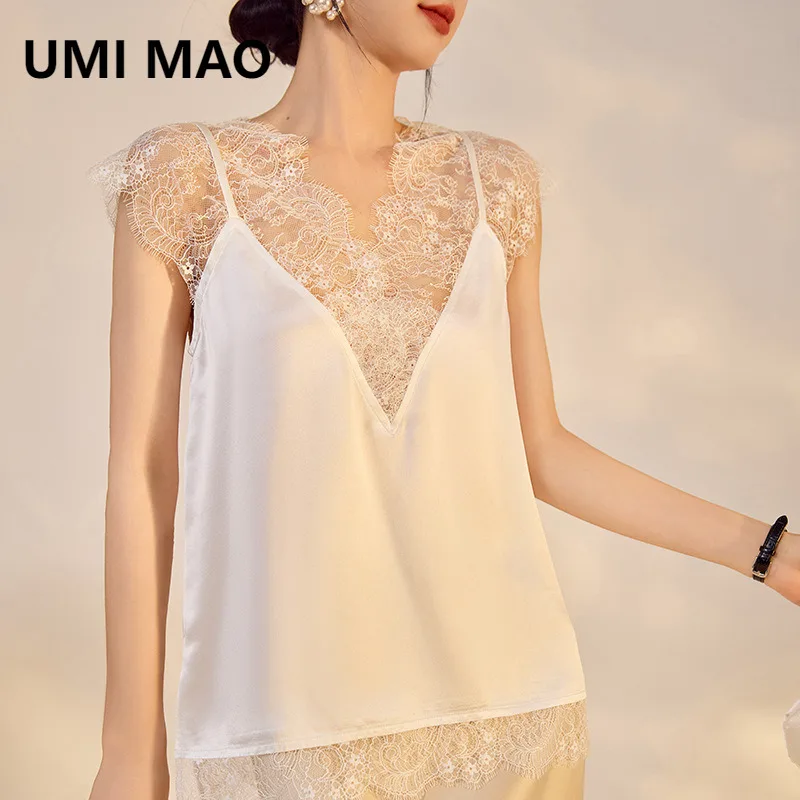 UMI MAO Summer New Lace Inner V-Neck Top For Women High-End Sexy Collarbone Beauty Back Camisole Tops Femme